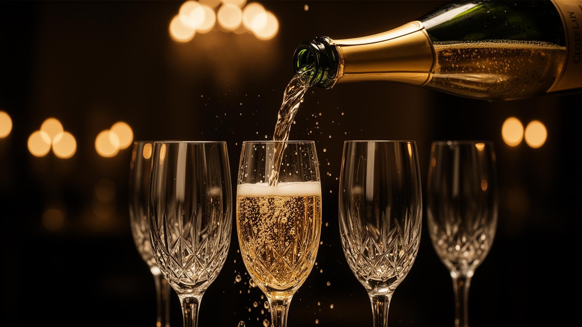 Champagne served in crystal flutes.